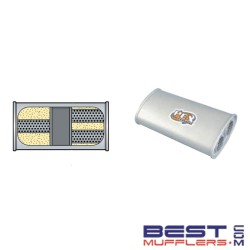 Berklee Universal Sports Muffler 
2.25" Inlet / 2.00" Twin Outlet [Reversible]
Chambered Design
Australian Made  
PN# BS0817