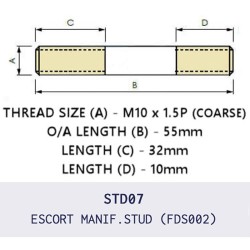 FDS002 is a high-quality factory replacement exhaust manifold stud with M10 × 1.5 coarse thread 55mm long