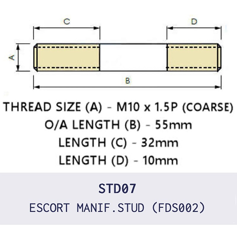 FDS002 is a high-quality factory replacement exhaust manifold stud with M10 × 1.5 coarse thread 55mm long