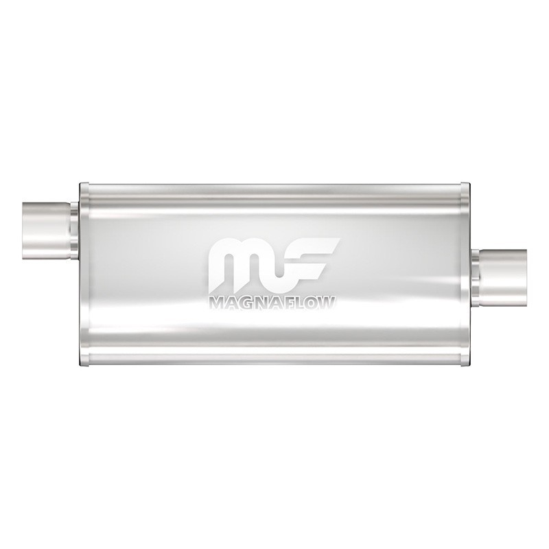 MagnaFlow Muffler 12256 is a straight-through performance oval muffler 200mm x 127mm  (8"x5") x 450mm (18") length 2.50" ID