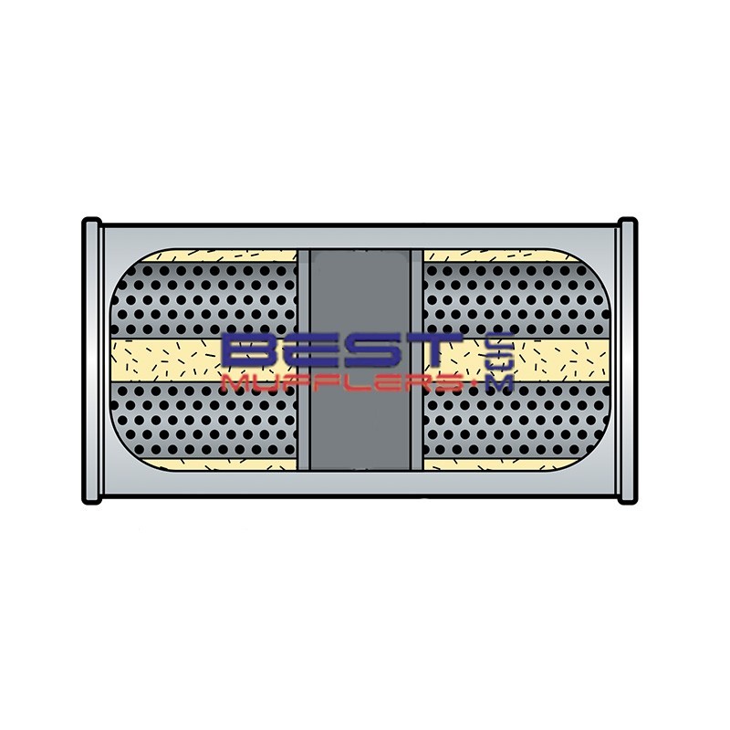 Berklee Sports Muffler BS0815 – 57mm (2.25") Twin Inlet Twin Outlet Chambered