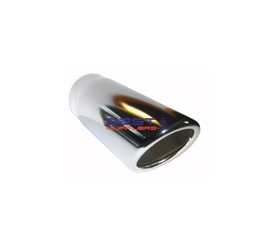 Stainless Steel & Chrome Exhaust / Tip 
2.00" Inlet 2.18" Outlet 
Angle Cut With Rolled Edge