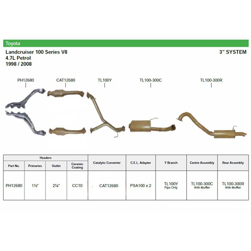 Pacemaker Headers PH12680 & King Brown Performance Exhaust System For Toyota LandCruiser 100 Series 4.7L V8
