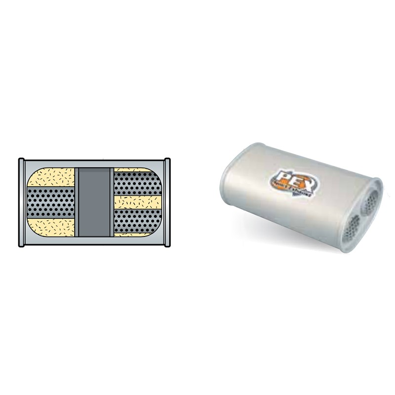 Berklee Universal Sports Muffler 350mm long [8"x5"x14" oval] single-twin 76-63mm [BS0240]
